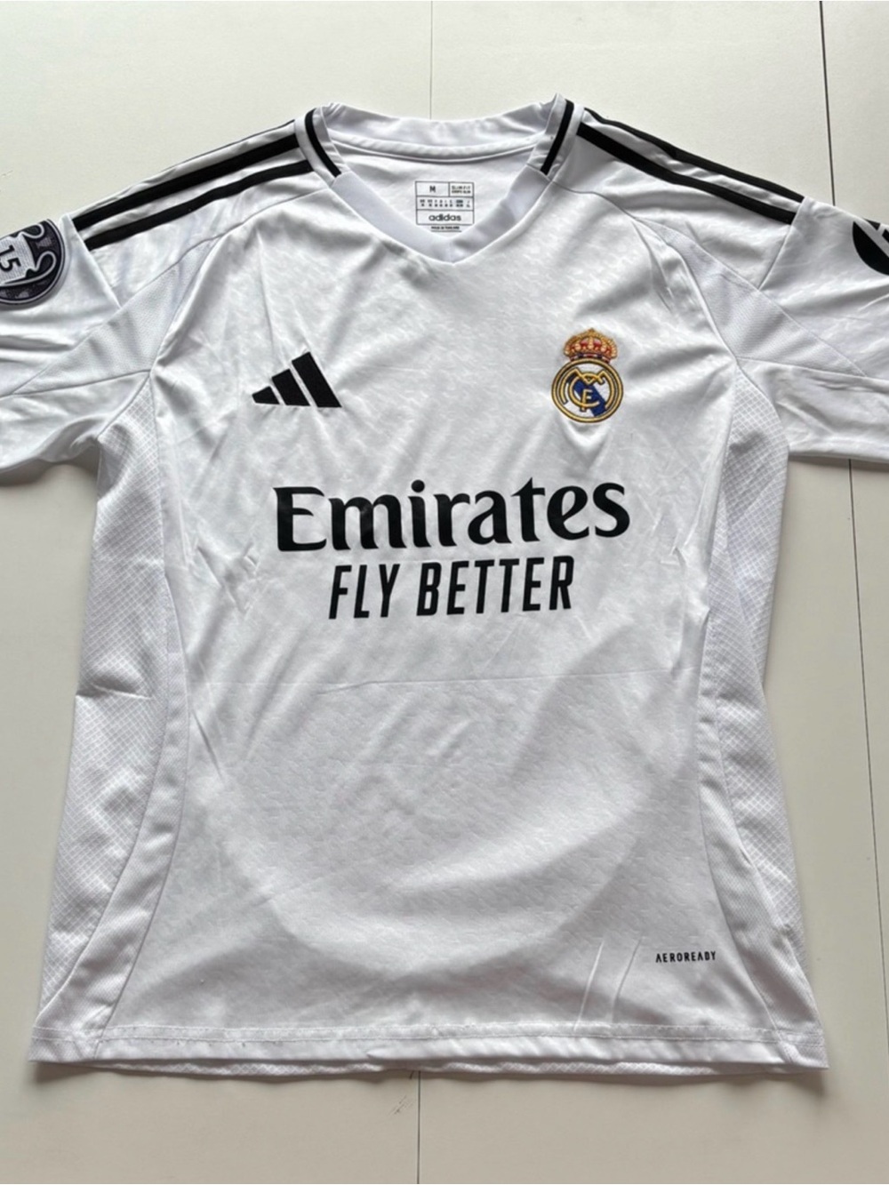 adidas White and Black Real Madrid Kids Jersey - Emirates Fly Better